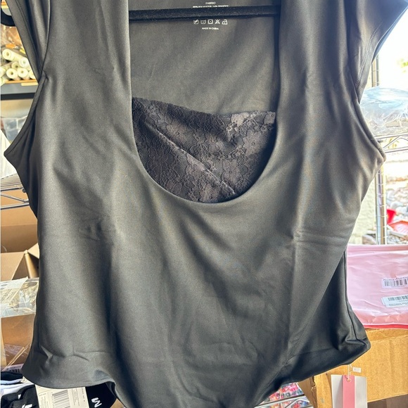 REORIA Black Scoop Neck Bodysuits For Women Fashion Cap Sleeve Double Lined 2XL - Picture 3 of 9